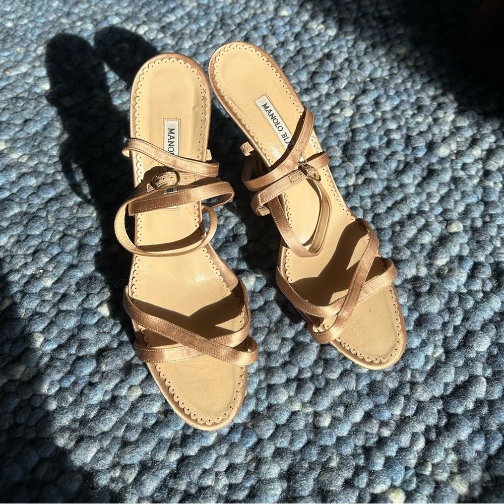 Manolo Blahnik Strappy Heeled Sandal with Scalloped Insole Detail